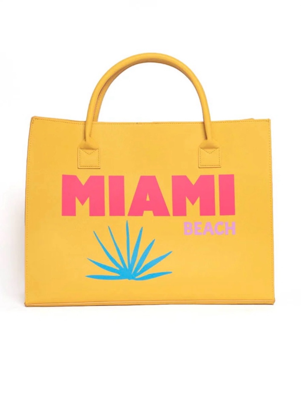 Yellow Miami Beach Graphic Tote Bag with Pink Logo